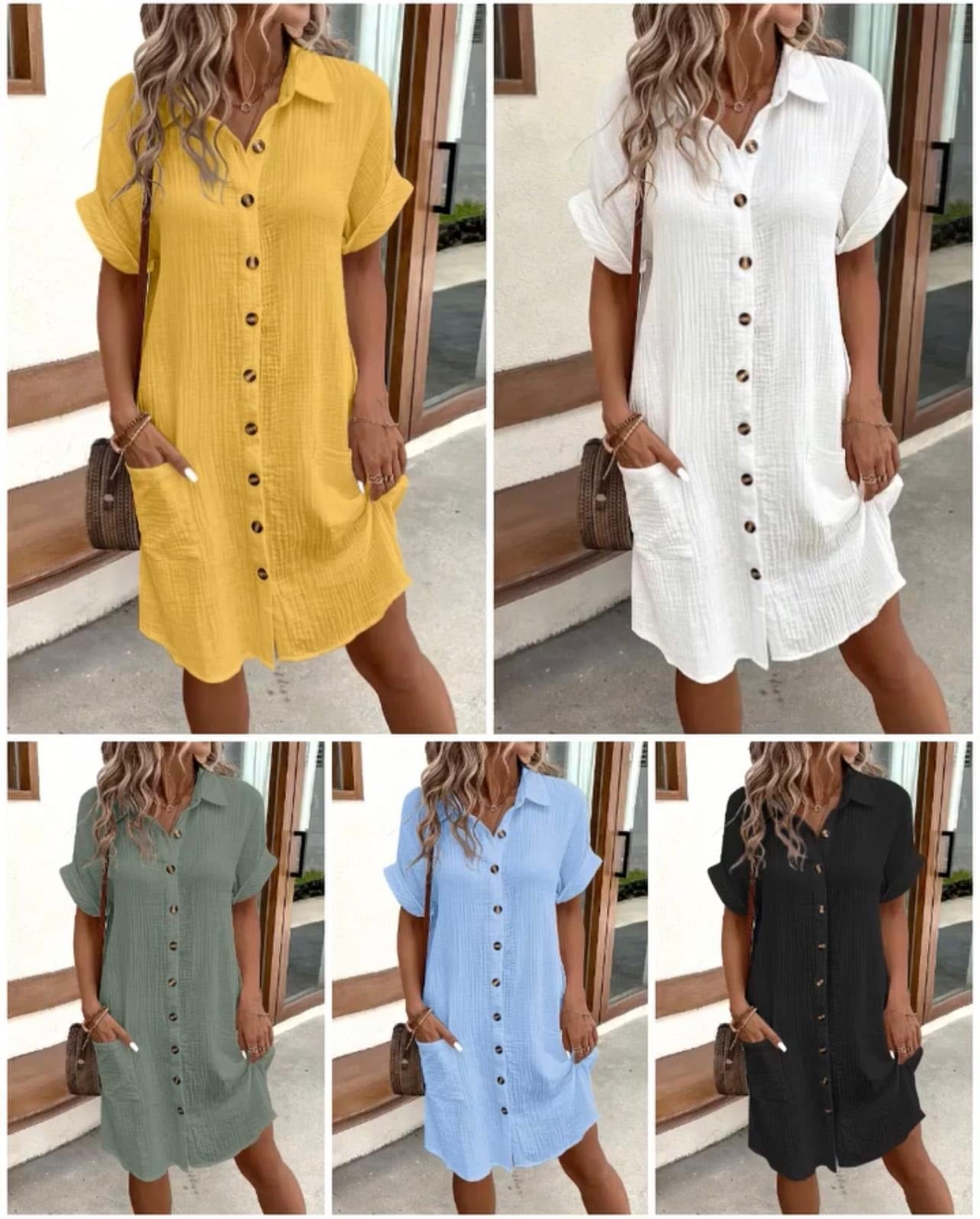 ⏳Time-Limited Special⏰Women's Buttoned Short Sleeve Pocket Casual Shirt Dress