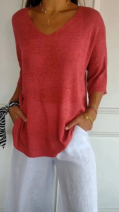 💖🥰Solid Color Knitted V-neck Top
