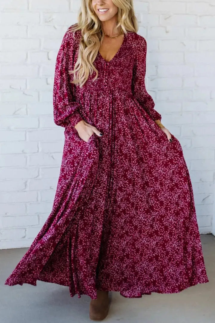 🌺50% OFF NOW! ✨ Women’s Floral Rayon Smocked-Waist Lined Maxi Dress – Flattering Fit, Lightweight Fabric & Elegant Boho Style 💃