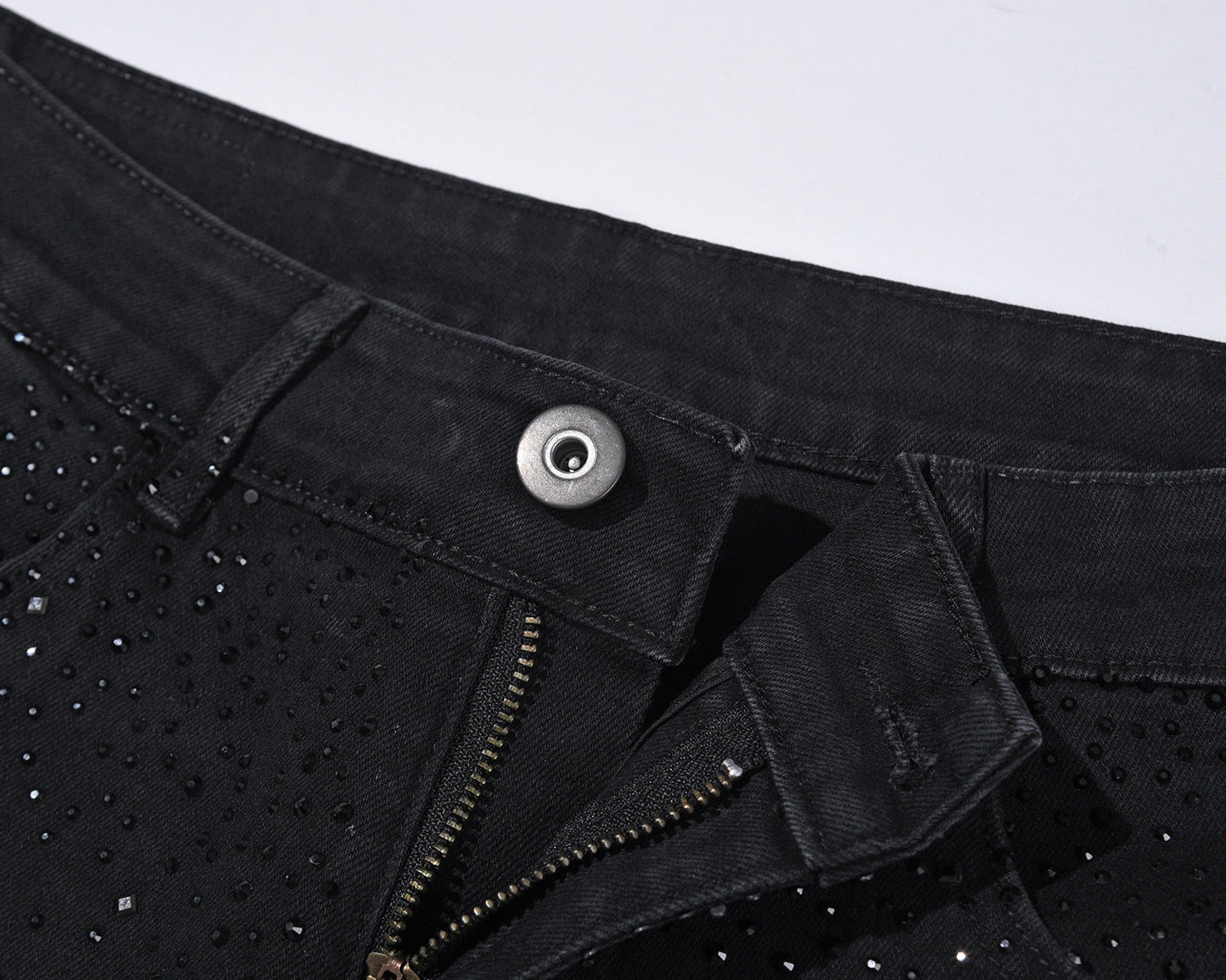 Rhinestone Embellished Slim-Fit Black Denim Jeans