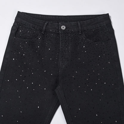 Rhinestone Embellished Slim-Fit Black Denim Jeans