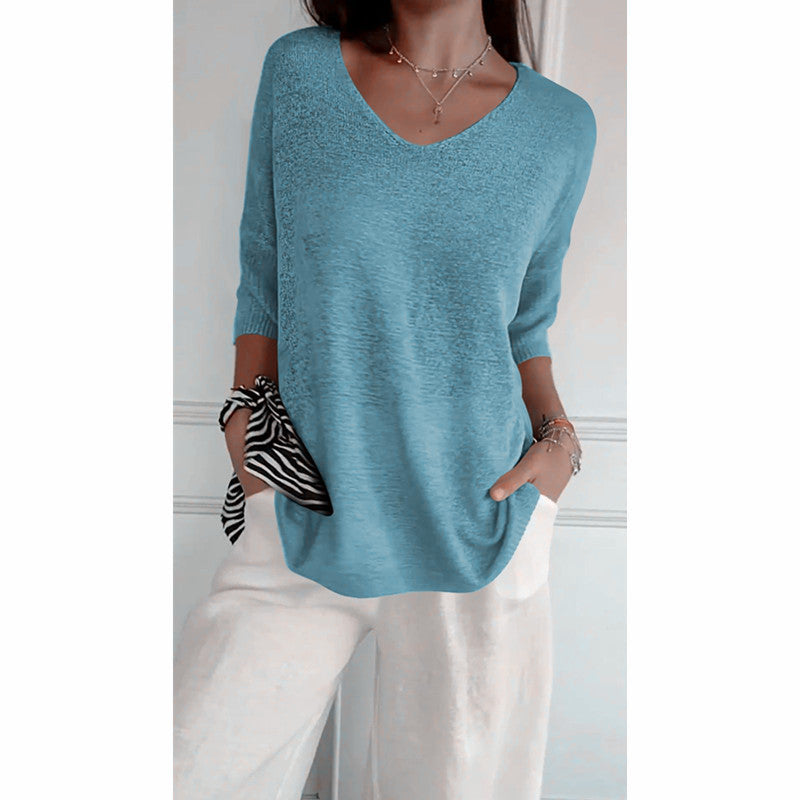 💖🥰Solid Color Knitted V-neck Top