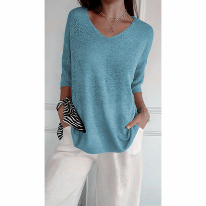 💖🥰Solid Color Knitted V-neck Top