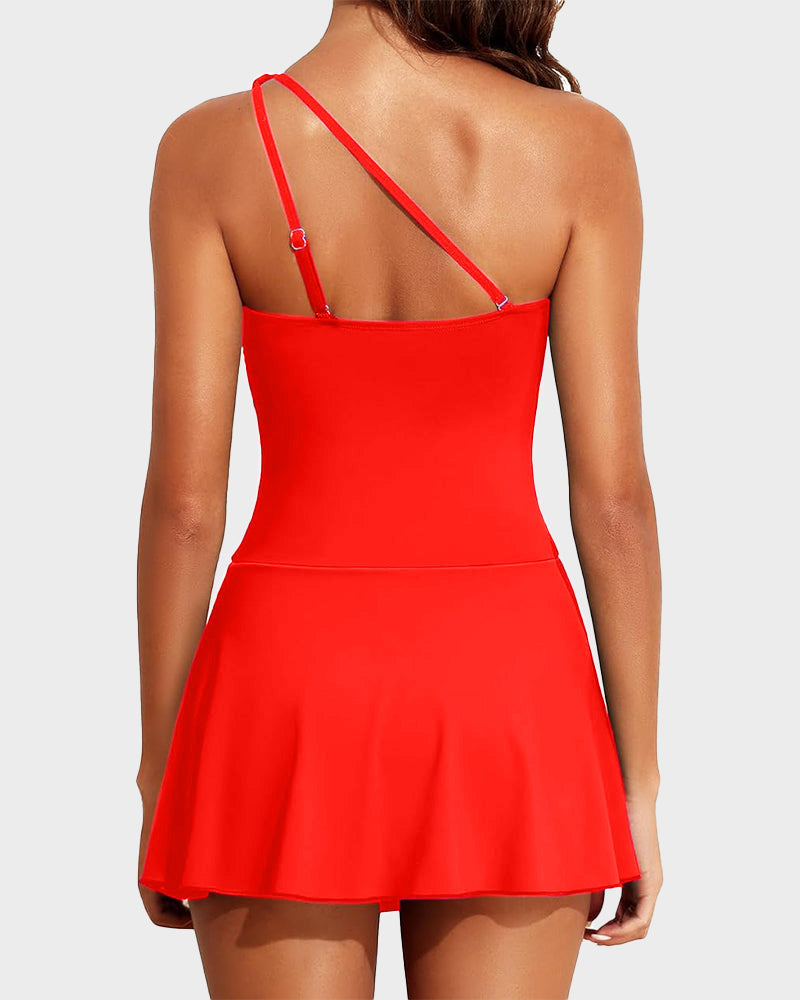🏖️Last Day Sale 49% OFF👙One Shoulder Skirted One Piece Swimsuit