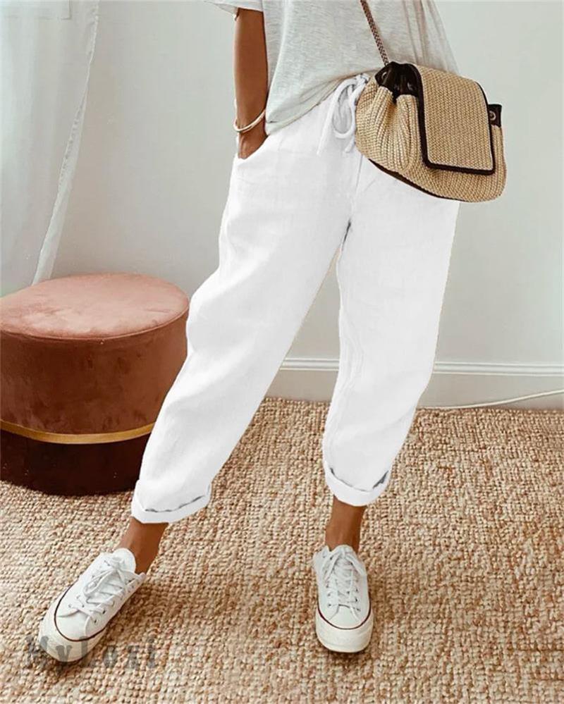 🌿 Casual Cotton and Linen Pants for Women – Breathable, High-Waisted & Ankle-Length Elegance ✨☀️