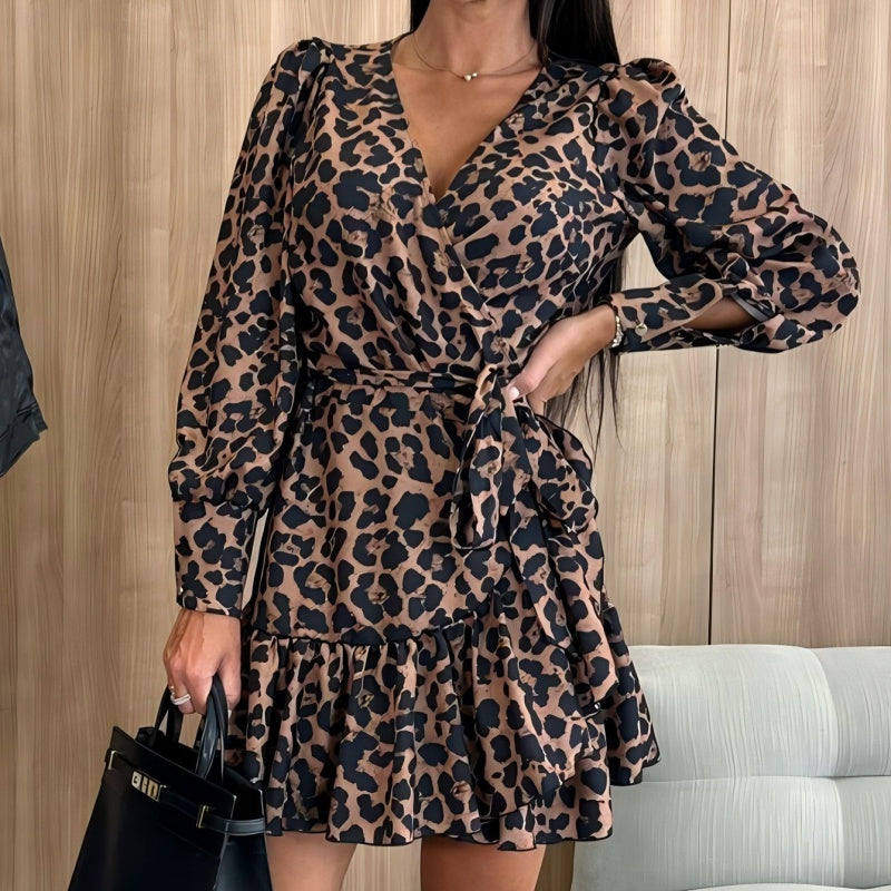 💖Limited Sale 49% OFF💖Leopard Print Wrap V-Neck Waist Tie Dress