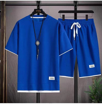 Waffle Fabric Short Sleeve T-Shirt 2-Piece Set