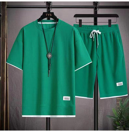 Waffle Fabric Short Sleeve T-Shirt 2-Piece Set