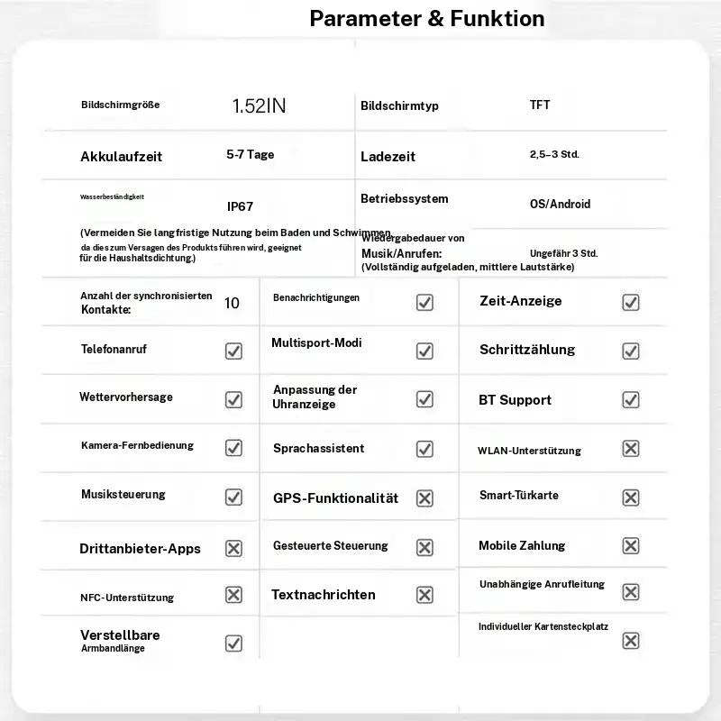 1.52" HD smartwatch for men – Phone calls and music control – Multiple sports modes – IP68 waterproof – Long battery life – Fitness watch for Android and iPhone