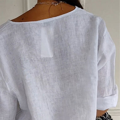 Women's Linen-Cotton V-Neck Comfortable Top