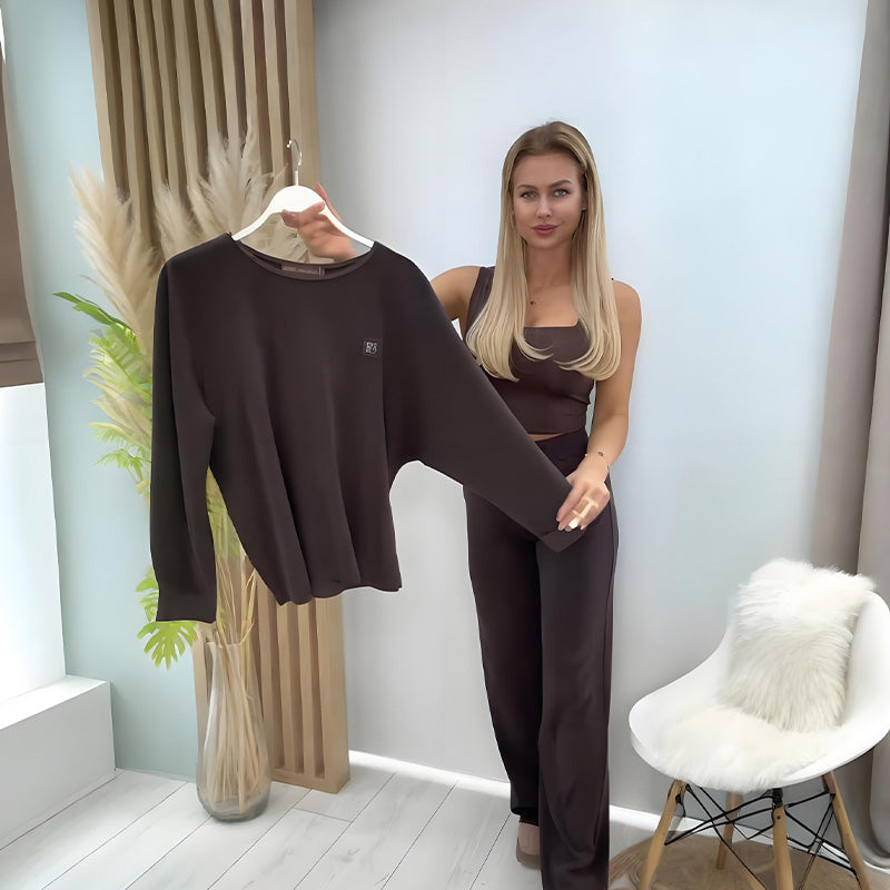 Women’s Causal Top & Wide-Leg Pants 2-Piece Set