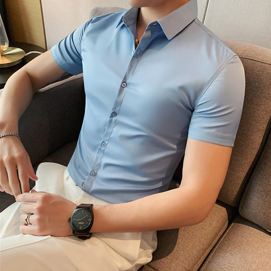 Men's Ice Silk High Elasticity Short Sleeve Shirt – Breathable, Moisture-Wicking & Anti-Bacterial 💪