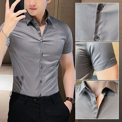 Men's Ice Silk High Elasticity Short Sleeve Shirt – Breathable, Moisture-Wicking & Anti-Bacterial 💪