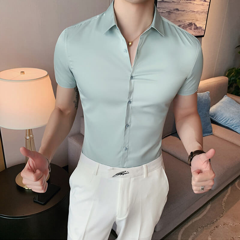 Men's Ice Silk High Elasticity Short Sleeve Shirt – Breathable, Moisture-Wicking & Anti-Bacterial 💪