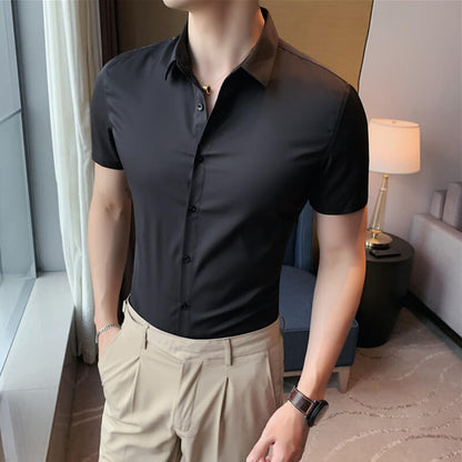 Men's Ice Silk High Elasticity Short Sleeve Shirt – Breathable, Moisture-Wicking & Anti-Bacterial 💪