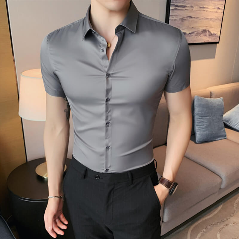 Men's Ice Silk High Elasticity Short Sleeve Shirt – Breathable, Moisture-Wicking & Anti-Bacterial 💪