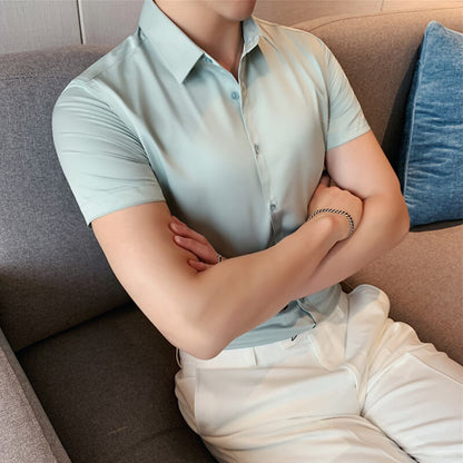 Men's Ice Silk High Elasticity Short Sleeve Shirt – Breathable, Moisture-Wicking & Anti-Bacterial 💪