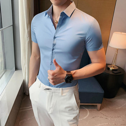 Men's Ice Silk High Elasticity Short Sleeve Shirt – Breathable, Moisture-Wicking & Anti-Bacterial 💪