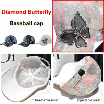 Mesh Diamond Butterfly Baseball Cap