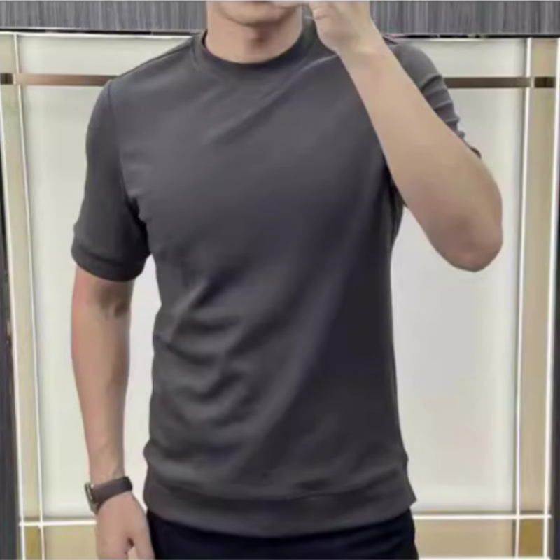 T-shirt en coton pur à collier simple d'été pour hommes （50% de réduction）