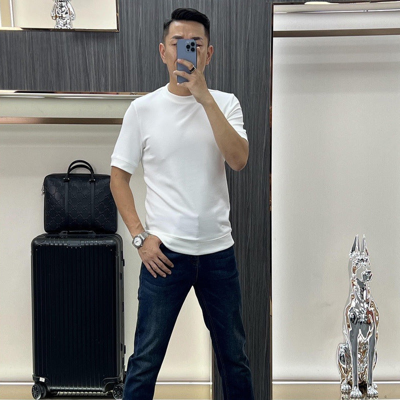 T-shirt en coton pur à collier simple d'été pour hommes （50% de réduction）