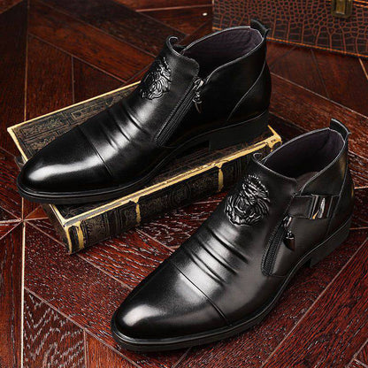 Men's Leather Ankle Boots with Double Side Zipper and Pointed Toe（50% OFF）