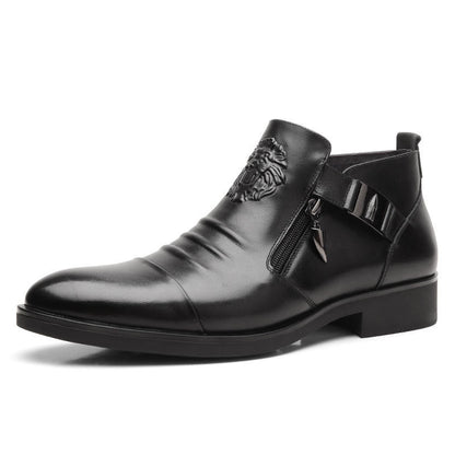 Men's Leather Ankle Boots with Double Side Zipper and Pointed Toe（50% OFF）