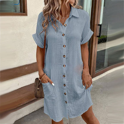 ⏳Time-Limited Special⏰Women's Buttoned Short Sleeve Pocket Casual Shirt Dress