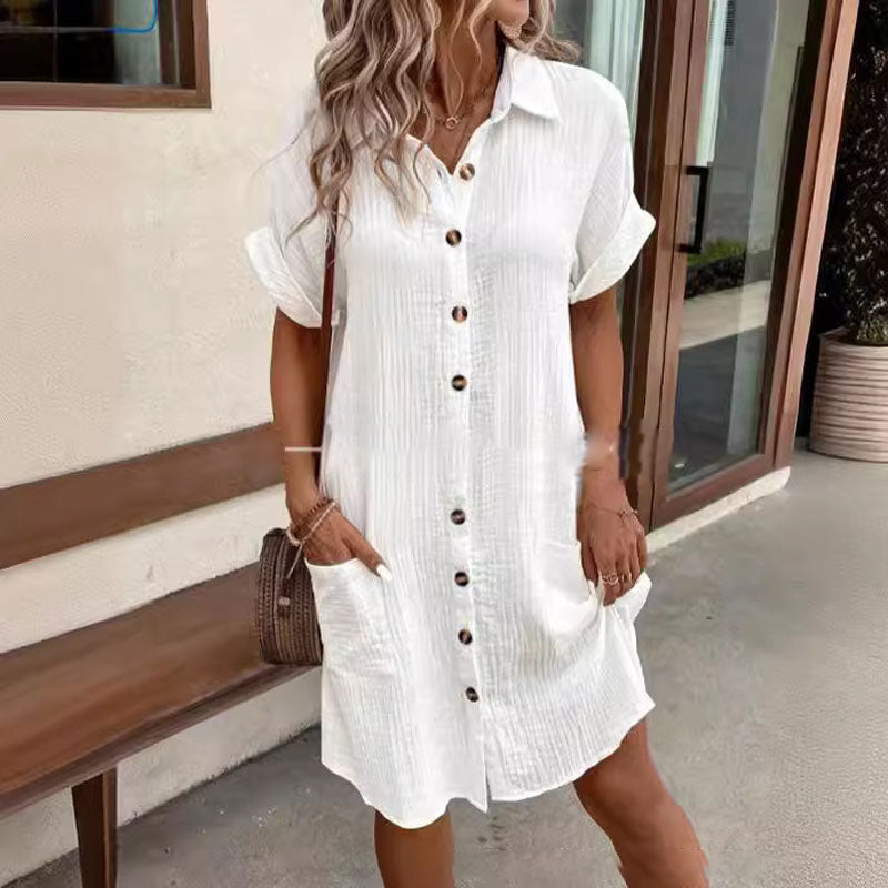 ⏳Time-Limited Special⏰Women's Buttoned Short Sleeve Pocket Casual Shirt Dress