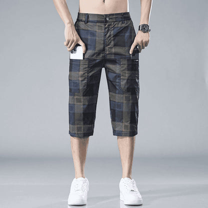 Men's Casual Plaid Straight Leg 3/4 Shorts