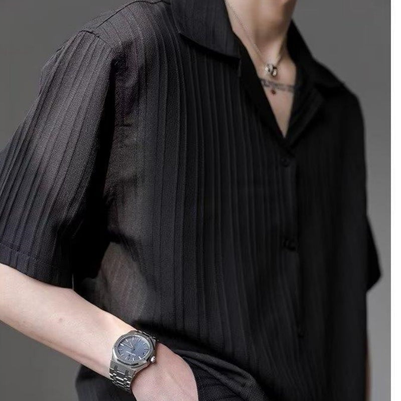 Chemise fine à manches courtes pour hommes avec col cubain