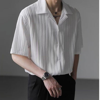 Men's Short-Sleeved Thin Shirt with Cuban Collar