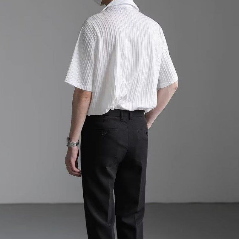 Chemise fine à manches courtes pour hommes avec col cubain