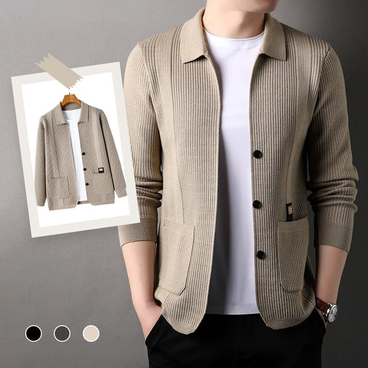 Men's Lapel Knitted Long Sleeve Coat（50% OFF）