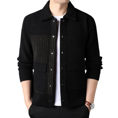 Men’s Casual Button Tweed Jacket with Lapel Collar