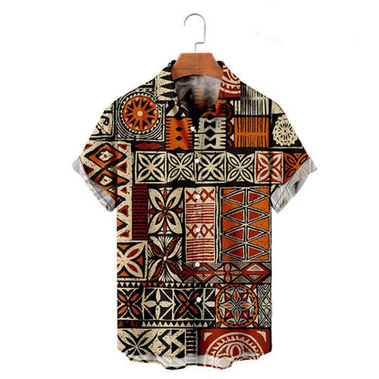 Men’s Trendy Print Loose Fit Short Sleeve Beach Shirt