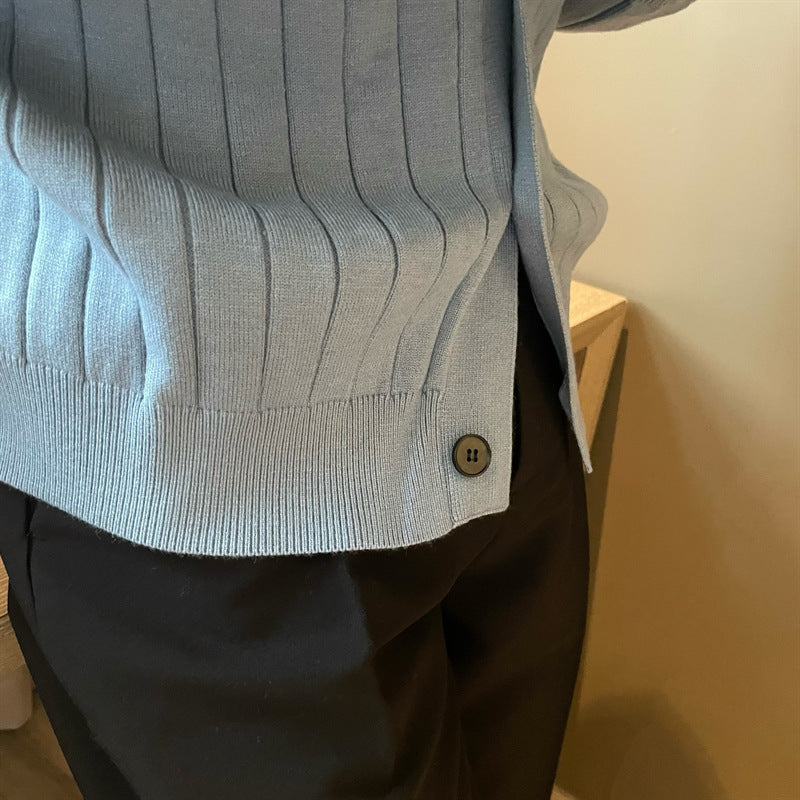 Pull avant ouvert à col en V masculin aux couleurs unis （50% de réduction）