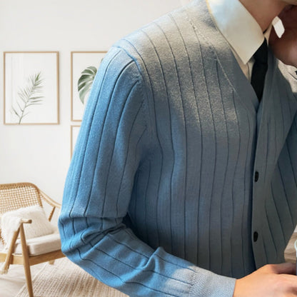 Pull avant ouvert à col en V masculin aux couleurs unis （50% de réduction）