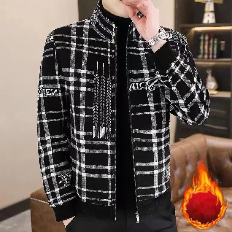 Veste en tweed épaisse rembourrée pour hommes avec col de support