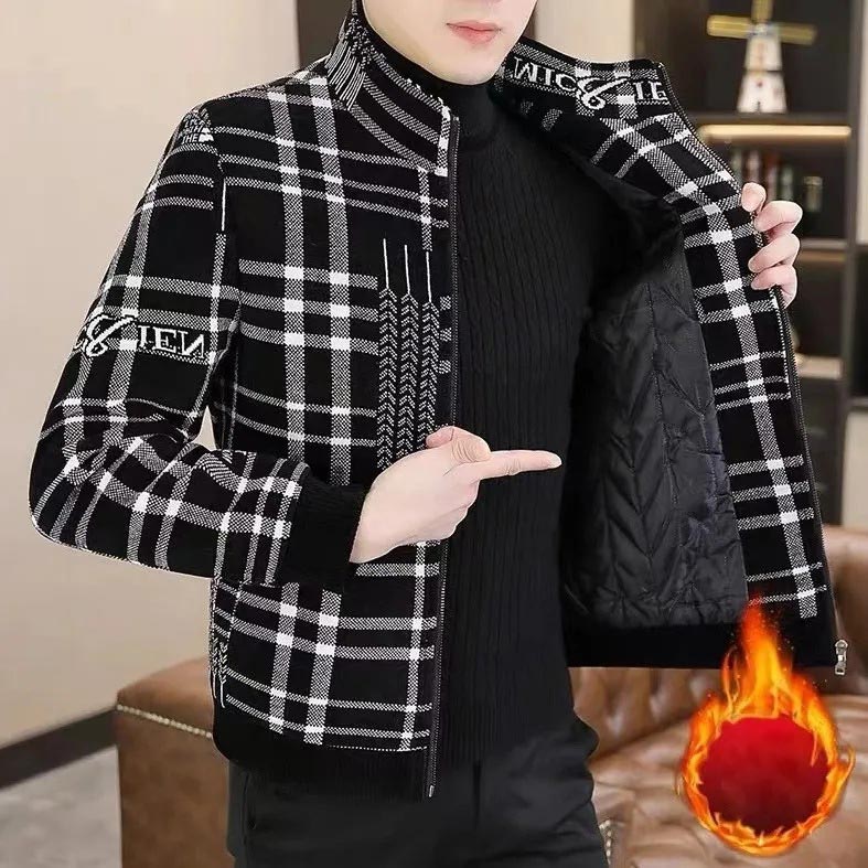 Veste en tweed épaisse rembourrée pour hommes avec col de support