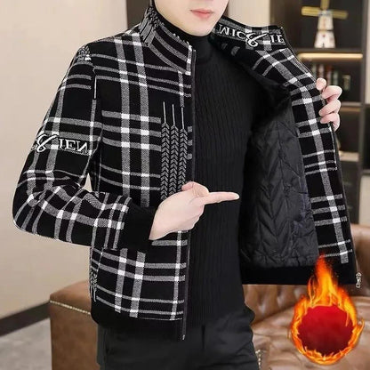 Veste en tweed épaisse rembourrée pour hommes avec col de support