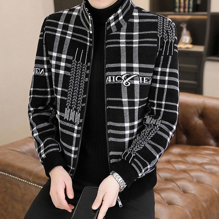 Veste en tweed épaisse rembourrée pour hommes avec col de support