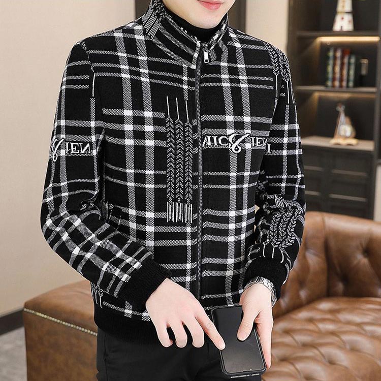 Veste en tweed épaisse rembourrée pour hommes avec col de support