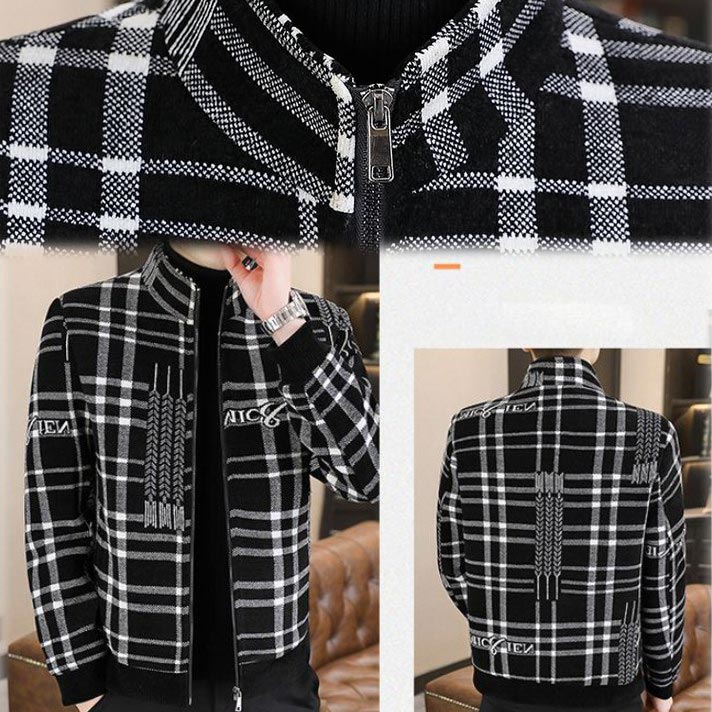 Veste en tweed épaisse rembourrée pour hommes avec col de support