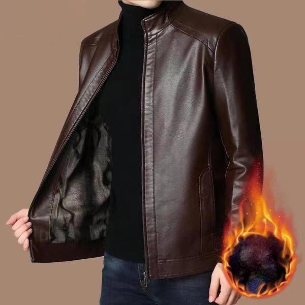 Manteau de veste en cuir en peluche chaude pour hommes （50% de réduction）