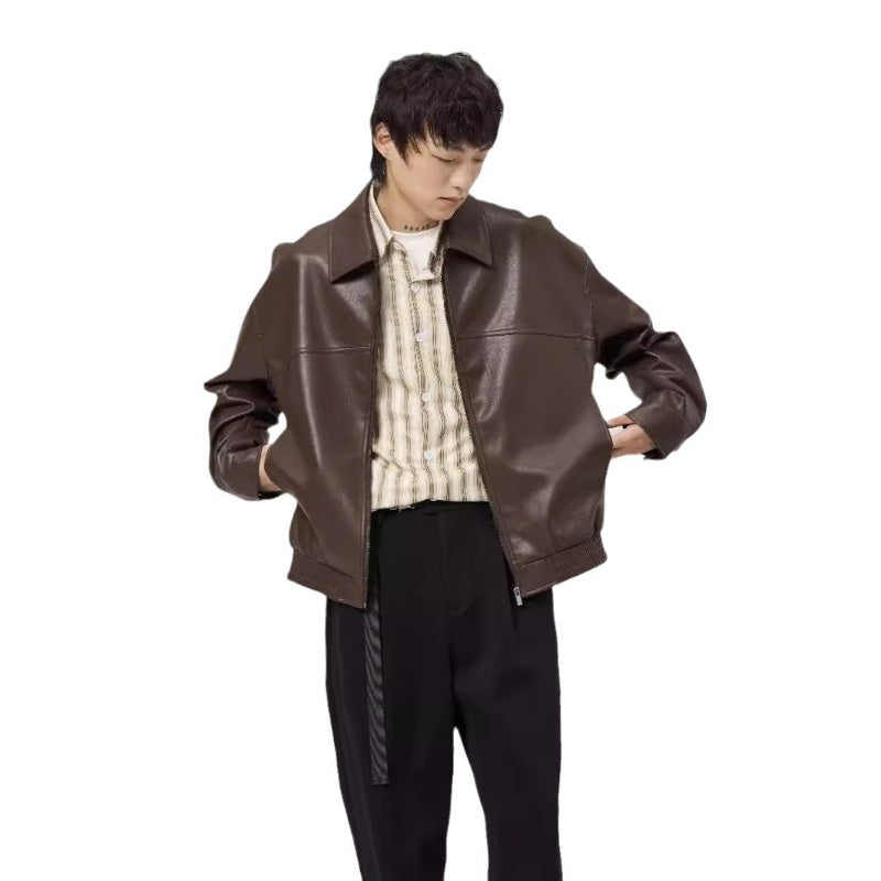 ✨Nouvelle arrivée✨Veste à revers en cuir PU pour homme