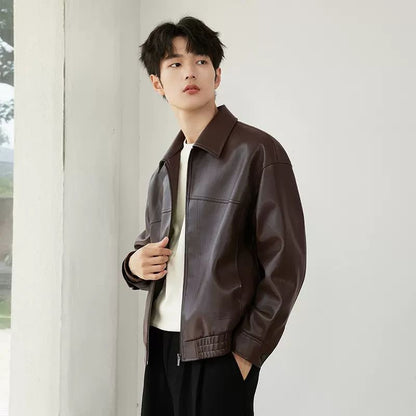 ✨Nouvelle arrivée✨Veste à revers en cuir PU pour homme