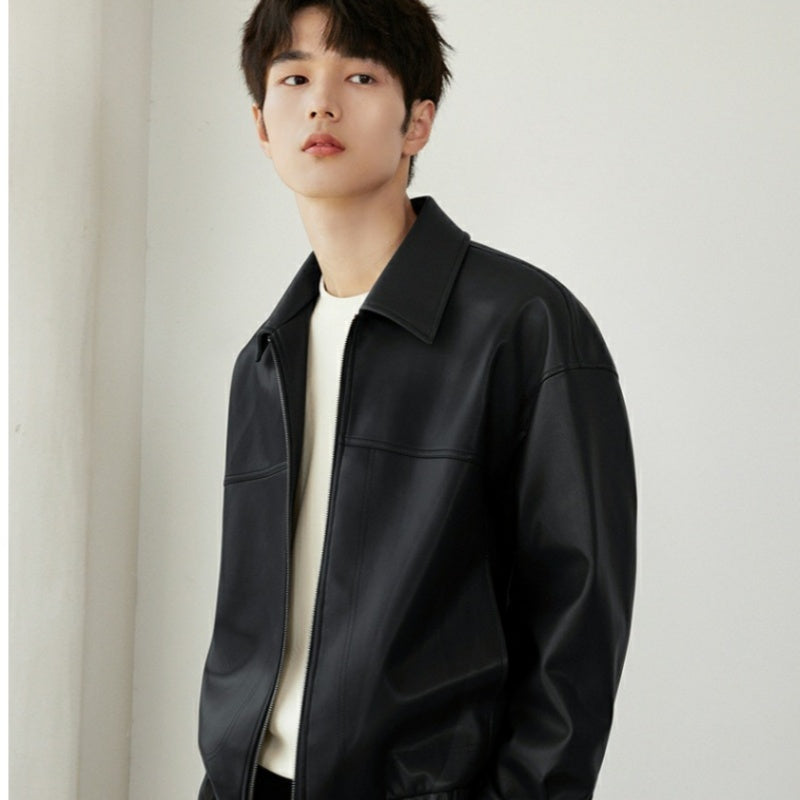 ✨Nouvelle arrivée✨Veste à revers en cuir PU pour homme