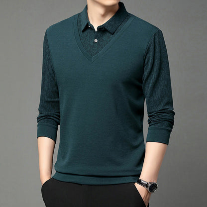 Men's Faux 2-Piece Long Sleeve Shirt（50% OFF）