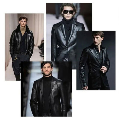 🎁Men's Classic PU Leather Jacket With Zipper Front（50% OFF）